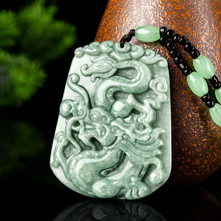 Buddha Stones Rok Smoka Chiński Zodiak Smok Szybujący Jade Ochrona Koraliki Naszyjnik Wisiorek