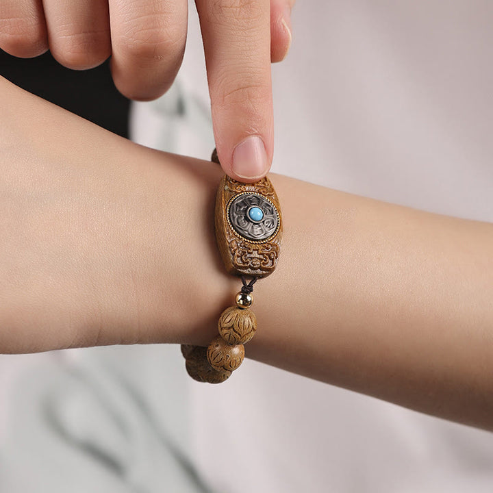 Buddha Stones Zielone Drzewo Sandałowe Hebanowe Drewno Sandałowe Om Mani Padme Hum Uspokajająca Bransoletka