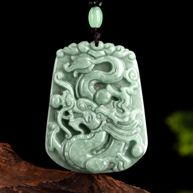 Buddha Stones Rok Smoka Chiński Zodiak Smok Szybujący Jade Ochrona Koraliki Naszyjnik Wisiorek