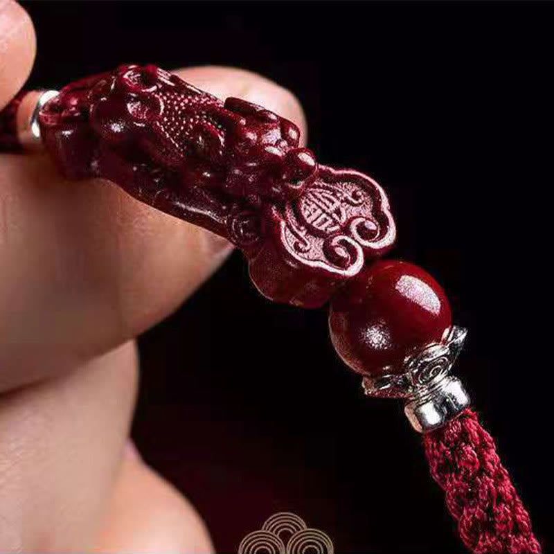 Buddha Stones Ręcznie robione PiXiu Cinnabar Wealth Luck Bransoletka pleciona