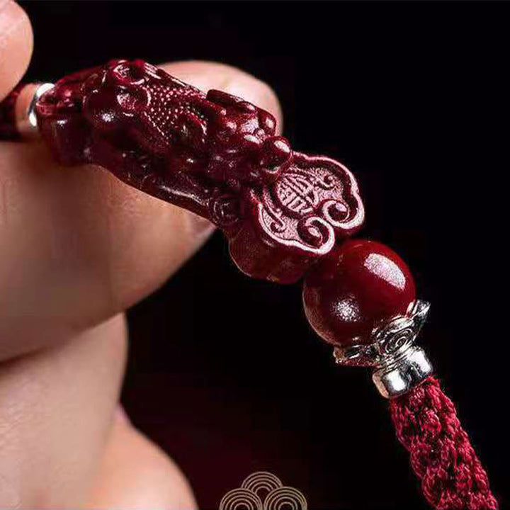 Buddha Stones Ręcznie robione PiXiu Cinnabar Wealth Luck Bransoletka pleciona
