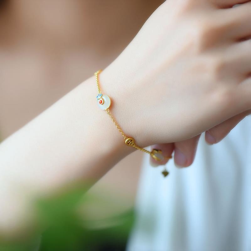 Bransoletka Buddha Stones Peace Buckle White Jade Luck Copper