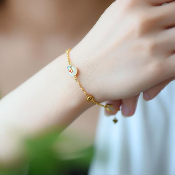 Bransoletka Buddha Stones Peace Buckle White Jade Luck Copper