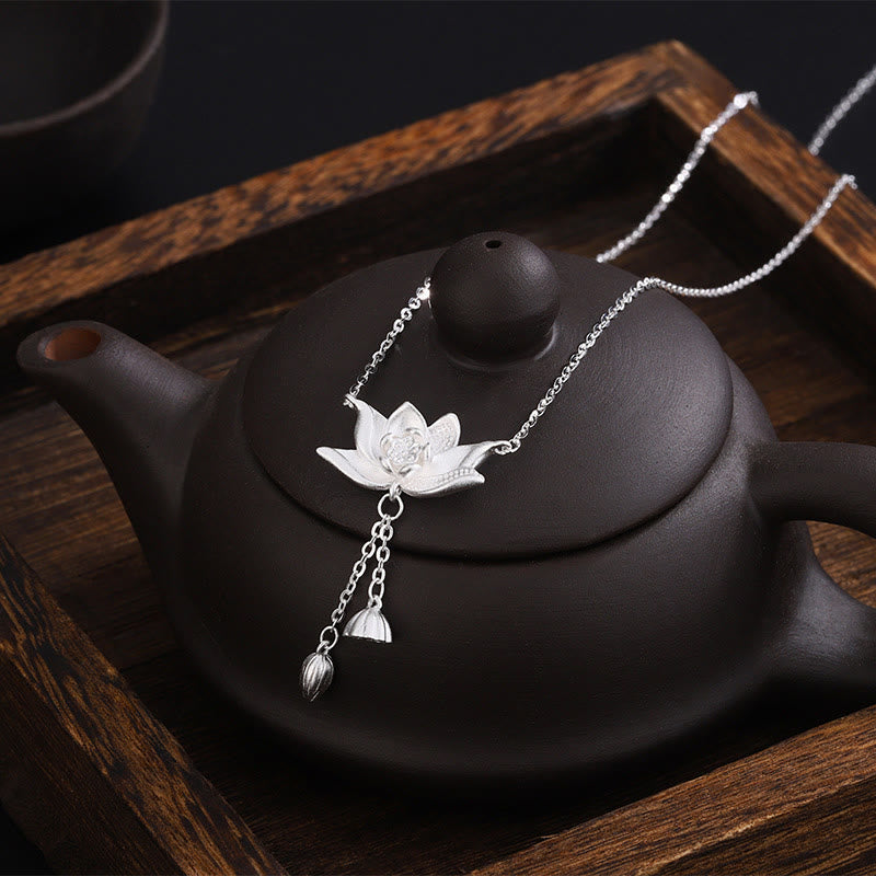 Buddha Stones 999 Srebro Sterling Kwiat Lotosu Rzeźbiony Naszyjnik Oświecenie Wisiorek - image 2