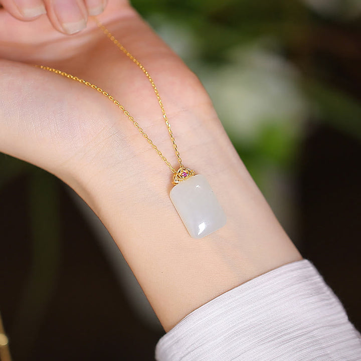 Buddha Stones 925 Srebro Sterling Naturalny Hetian Jade Cyan Jade Szczęście Śmiejący się Budda Motyl Naszyjnik Wisiorek - Kwadratowy biały jadeit - image 17