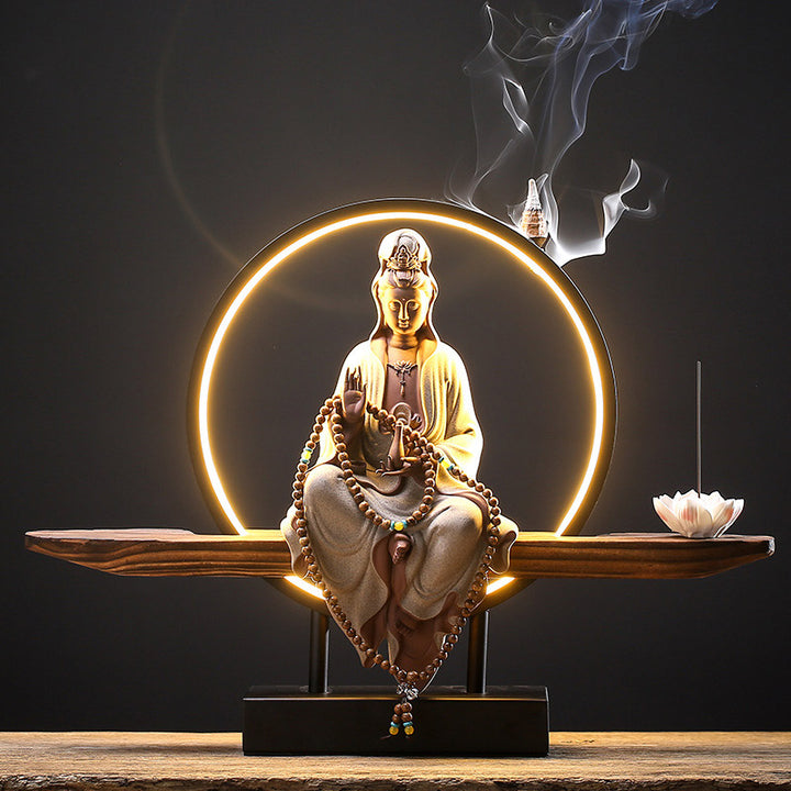 Buddha Stones Budda Awalokiteśwara Ceramiczny Lotos Relaksacyjny Kadzielnica Dekoracja