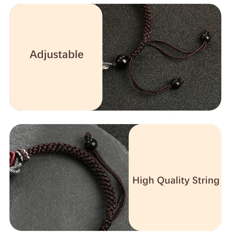 Buddha Stones 925 Srebro Sterlingowe Pomyślny Smok Sukces Ręcznie Robiona Bransoletka Pleciona