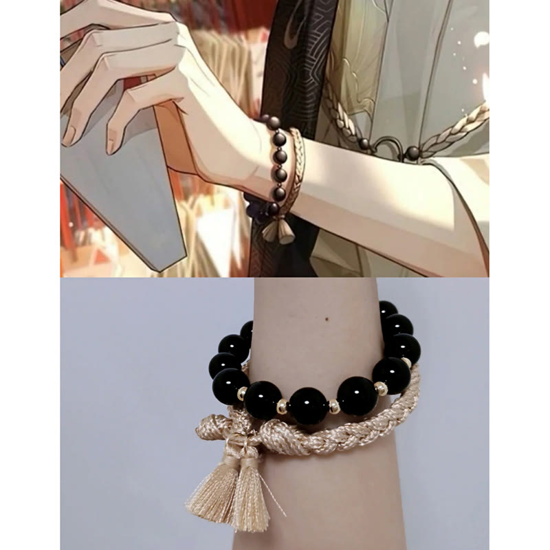 Buddha Stones 2 szt. Czarny Onyks Koraliki Wsparcie Ochrona Bransoletka Sznurkowa