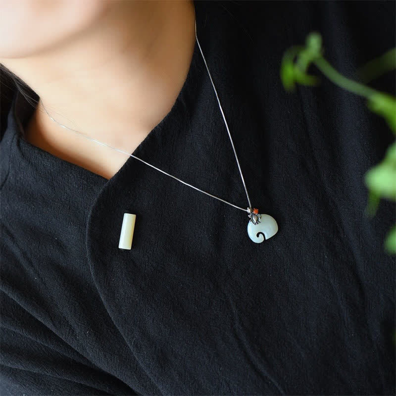 Biały Jadeitowy Słonia Lotosu Naszyjnik Ochronny Wisiorek - image 3