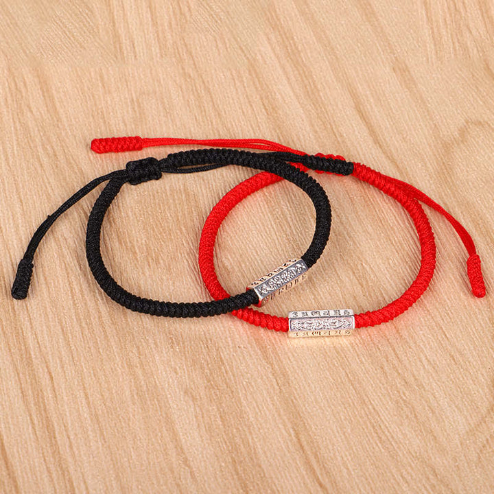 Buddha Stones Om Mani Padme Hum Ochrona Szczęścia Czerwona Bransoletka Sznurkowa