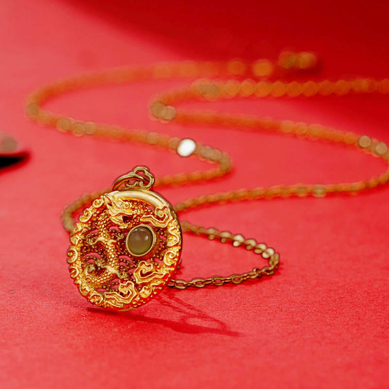 Buddha Stones 925 Srebro Sterling Rok Smoka Pomyślne Chmury Hetian Jade Intarsjowany Naszyjnik Szczęścia Wisiorek - image 2