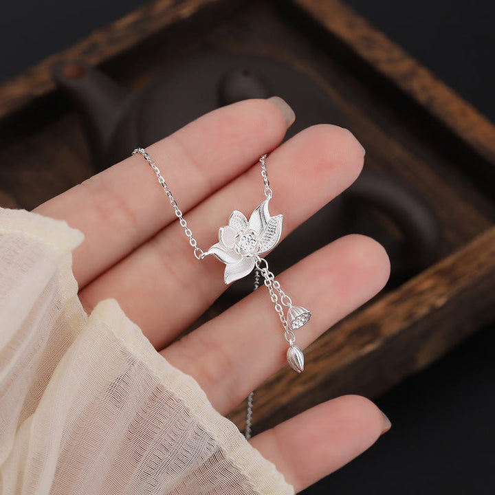 Buddha Stones 999 Srebro Sterling Kwiat Lotosu Rzeźbiony Naszyjnik Oświecenie Wisiorek - image 5