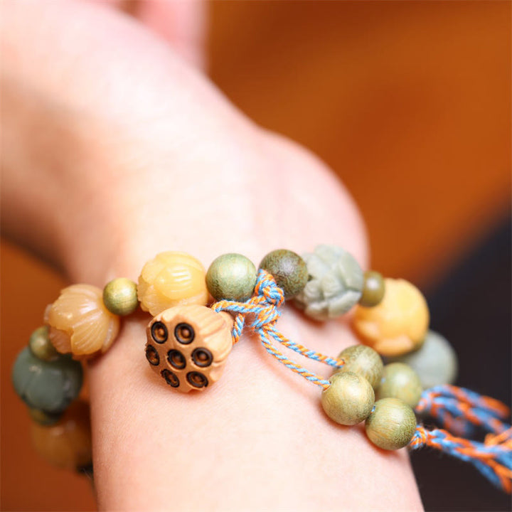 Bransoletka Buddha Stones Bodhi Seed Lotus Green Sandalwood Wisdom Harmony