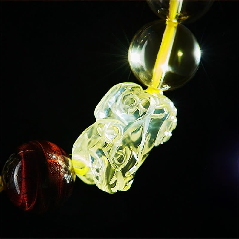 Bransoletka ochronna Buddha Stones Natural Citrine Double PiXiu Tiger Eye Prosperity