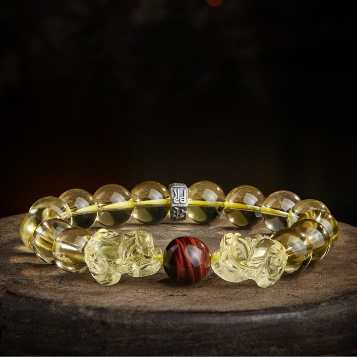 Bransoletka ochronna Buddha Stones Natural Citrine Double PiXiu Tiger Eye Prosperity