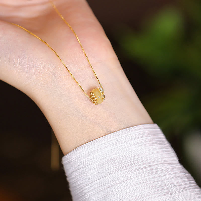 Buddha Stones 925 Srebro Sterling Naturalny Hetian Jade Cyan Jade Szczęście Śmiejący się Budda Motyl Naszyjnik Wisiorek - Bursztynowy okrągły koralik - image 9