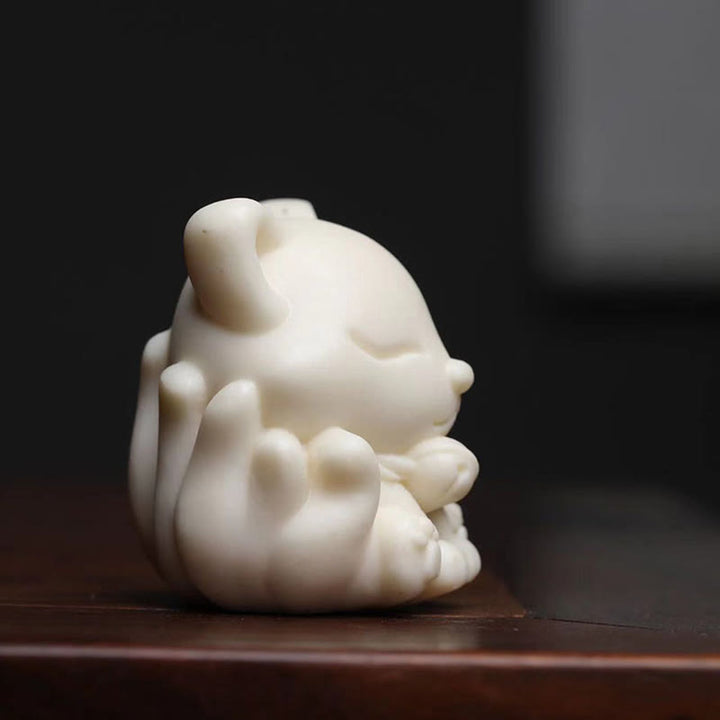 Buddha Stones Mini Dziewięcioogonowy Lis Kość Słoniowa Owoc Sandałowiec Zielony Sandałowiec Błogosławieństwo Dekoracja