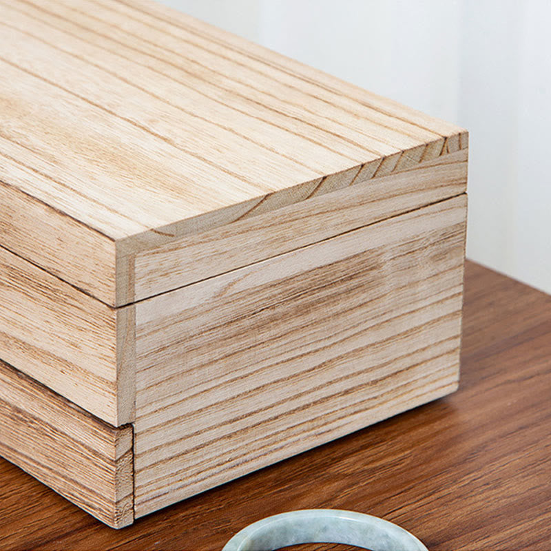 Buddha Stones Retro Beżowe Drewniane Pudełko Na Biżuterię Dwuwarstwowe Pudełko Do Przechowywania Biżuterii Z Lustrem - image 9