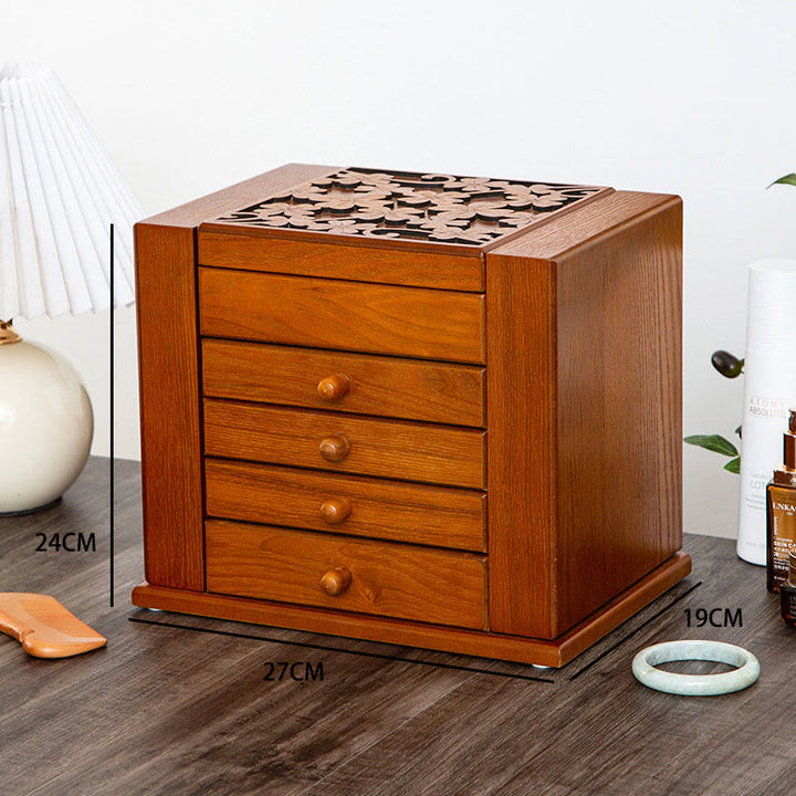 Buddha Stones Vintage Duża Pojemność Drewniane Pudełko na Biżuterię Pudełko Do Przechowywania Biżuterii Z Lustrem