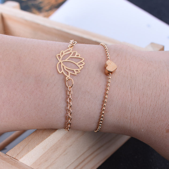 Buddha Stones 2szt. Kwiat Lotosu Miłość Serce Bransoletka Oświecenia