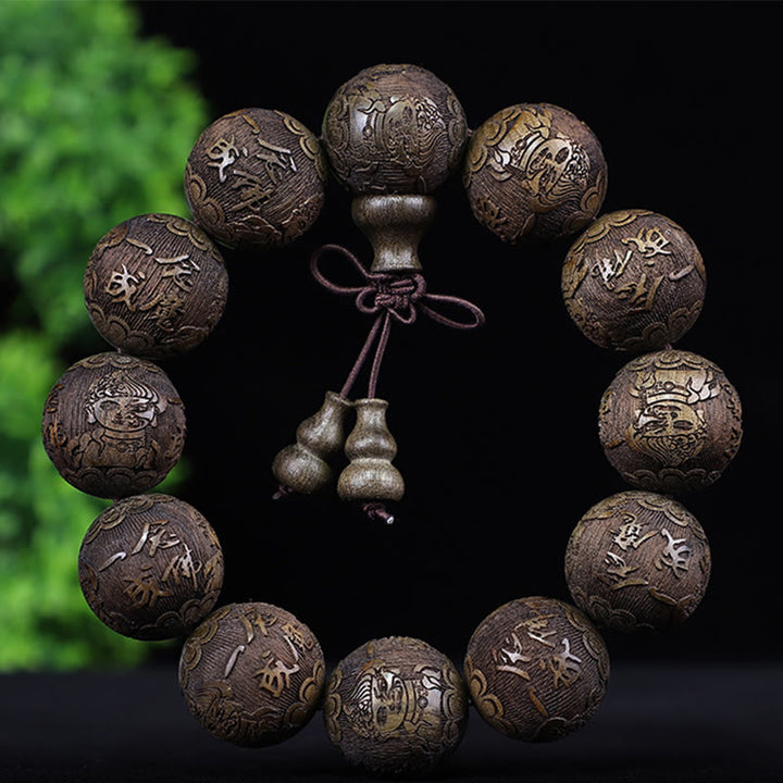 Buddha Stones Chiński Zodiak Palisander Ebony Miedź Moneta PiXiu Rzeźbiona Bransoletka Ciepło