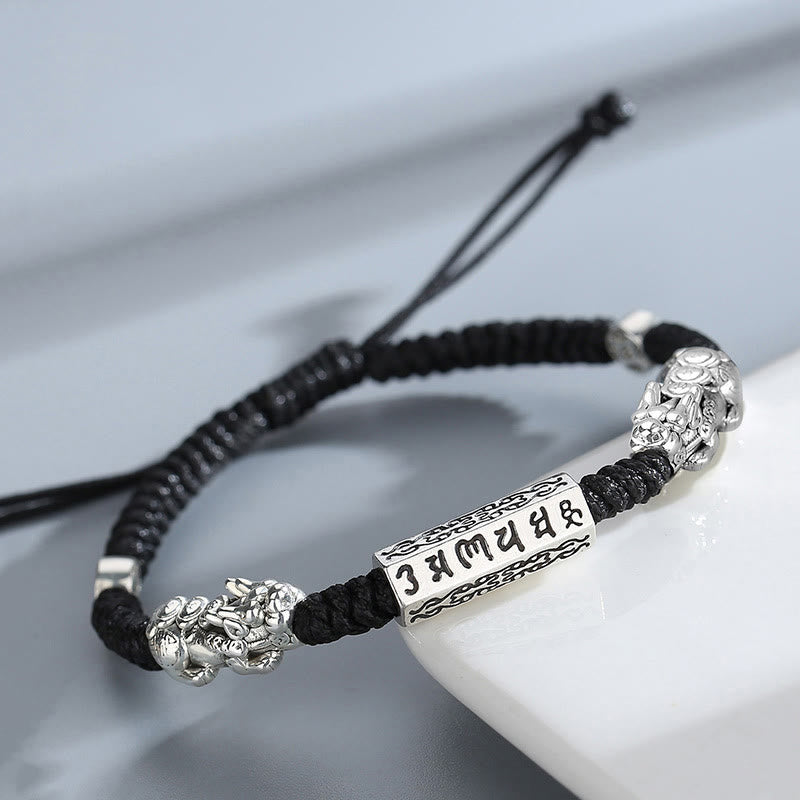 Buddha Stones Podwójna PiXiu Feng Shui Miedziana Moneta Om Mani Padme Hum Bransoletka Sznurkowa - image 2