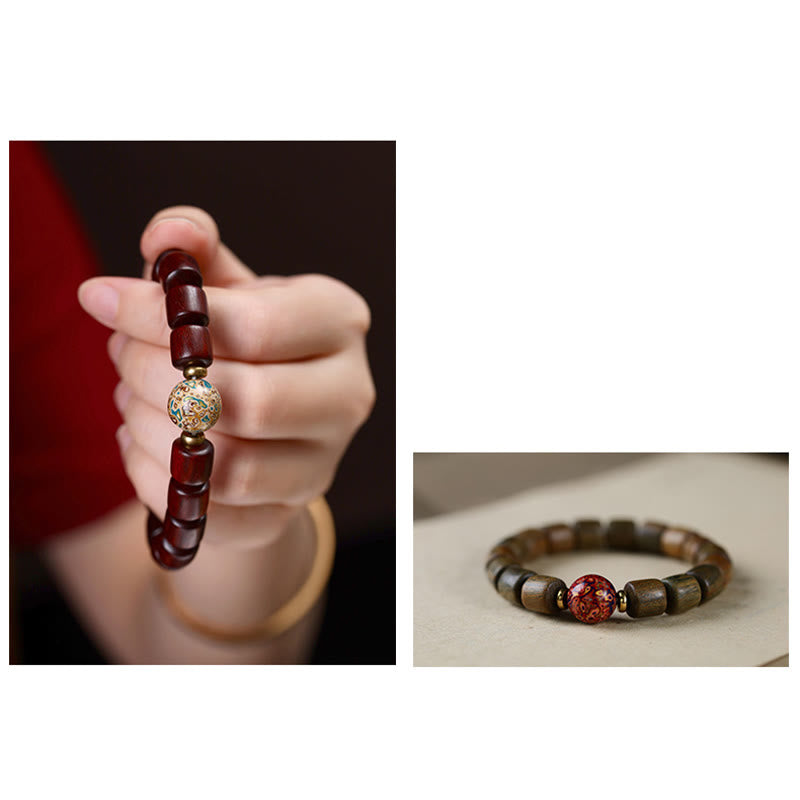 Buddha Stones Naturalne Zielone Drzewo Sandałowe Małe Liście Czerwonego Drzewa Sandałowego Lakierowana Bransoletka z Koralików Pokoju