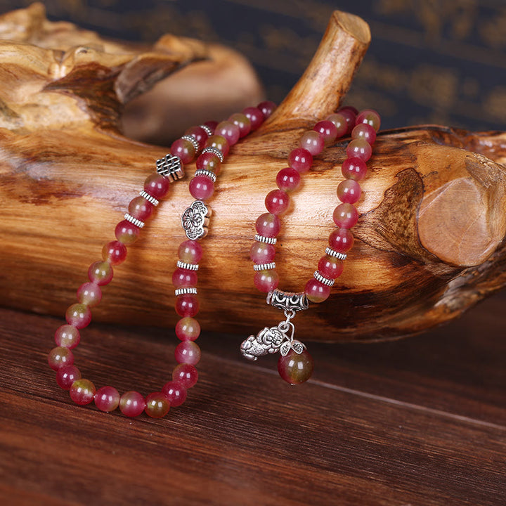 Buddha Stones Naturalny Arbuz Turmalin PiXiu Elephant Positive Triple Wrap Bransoletka