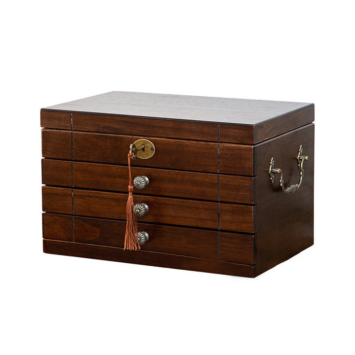 Pudełko na biżuterię z litego drewna w stylu retro z Buddha Stones, czterowarstwowe, drewniane pudełko do przechowywania biżuterii