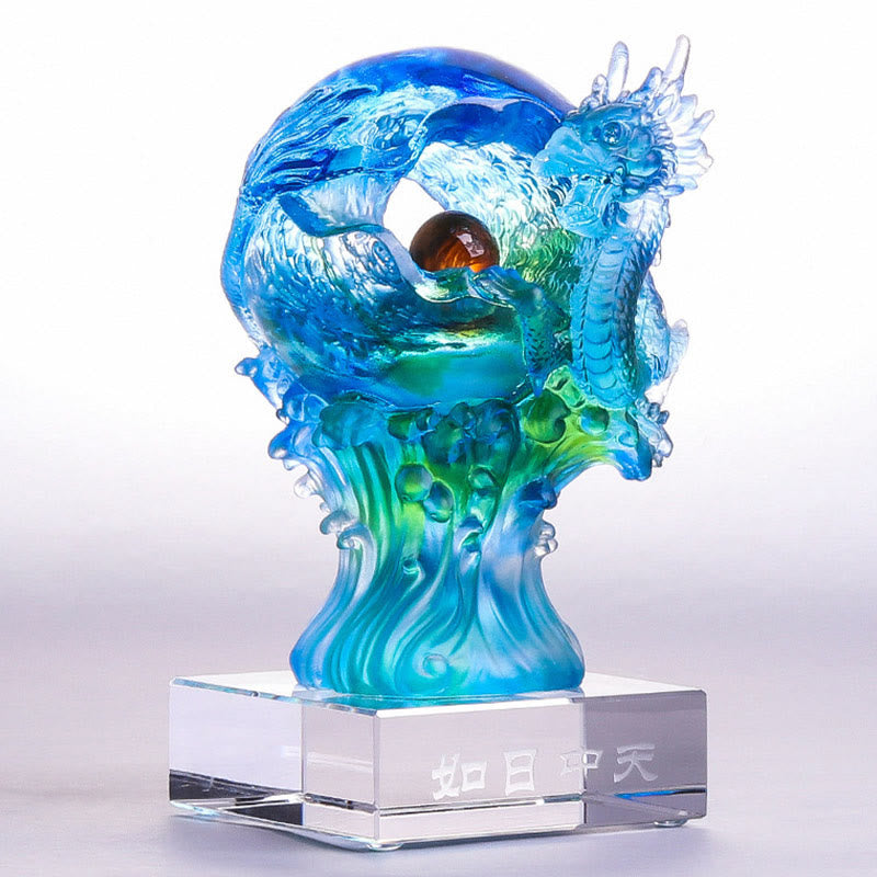 Buddha Stones Ręcznie Robione Błękitne Smoki Liuli Kryształowe Dzieło Sztuki Sukces Ochrona Dekoracja Domu Biuro