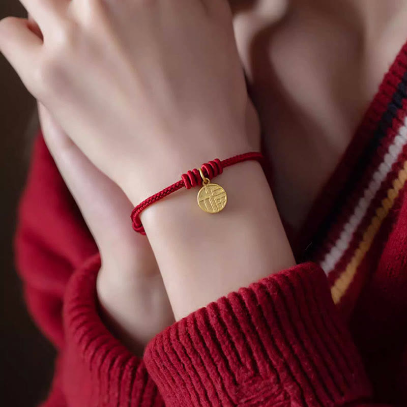 Buddha Stones Ręcznie robione Osiem Nici Pokoju Węzeł Fu Charakter Charm Szczęście Szczęście Bransoletka z Czerwonej Linii