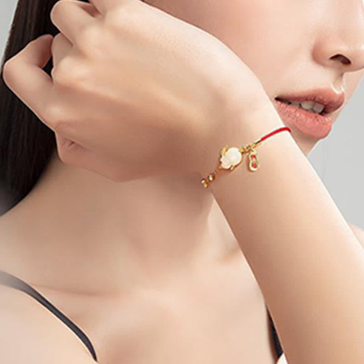 Buddha Stones Rok Królika Biały Jadeit Szczęście Czerwony Sznurek Bransoletka Łańcuszkowa