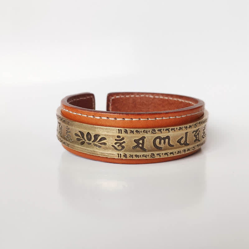 Buddha Stones 2szt. Om Mani Padme Hum Smok Feniks Miedziana Skórzana Bransoletka Pokoju Mankiet Bangle