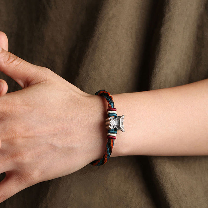 Buddha Stones Ręcznie robione 999 Srebro Sterling Rok Smoka Chiński Zodiaku Ochrona Kolorowa Reinkarnacja Węzeł Liny Bransoletka