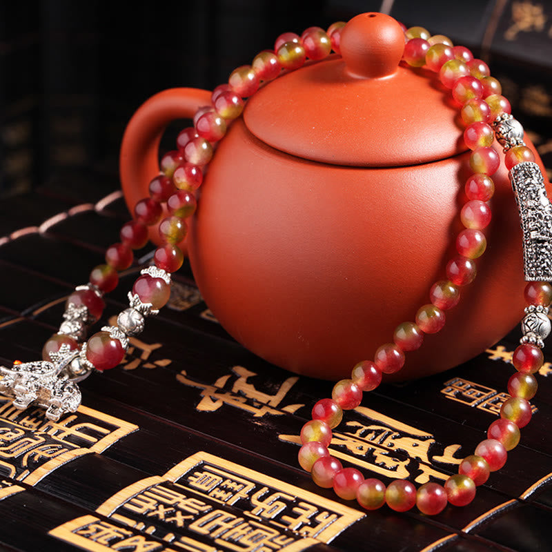 Buddha Stones Naturalny Arbuz Turmalin PiXiu Elephant Positive Triple Wrap Bransoletka