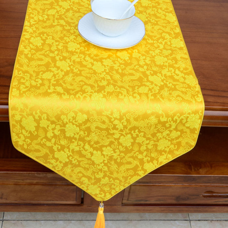 Ołtarz modlitewny Kwiat Wadżra Wzór Smoka Tybetańskie Symbole Pomyślności Frędzle Żakard Bieżnik Stołowy