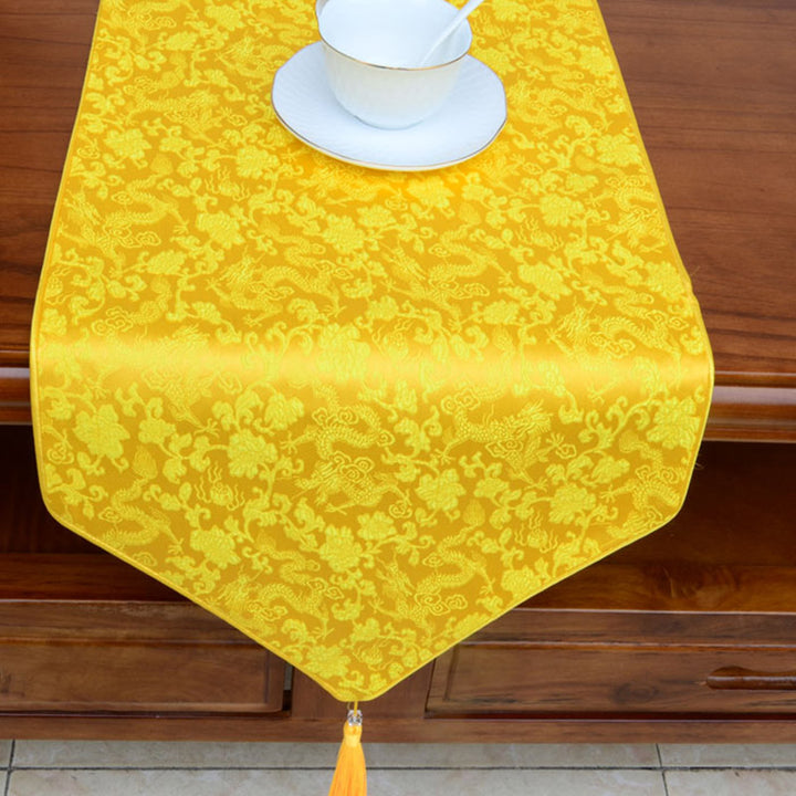 Ołtarz modlitewny Kwiat Wadżra Wzór Smoka Tybetańskie Symbole Pomyślności Frędzle Żakard Bieżnik Stołowy