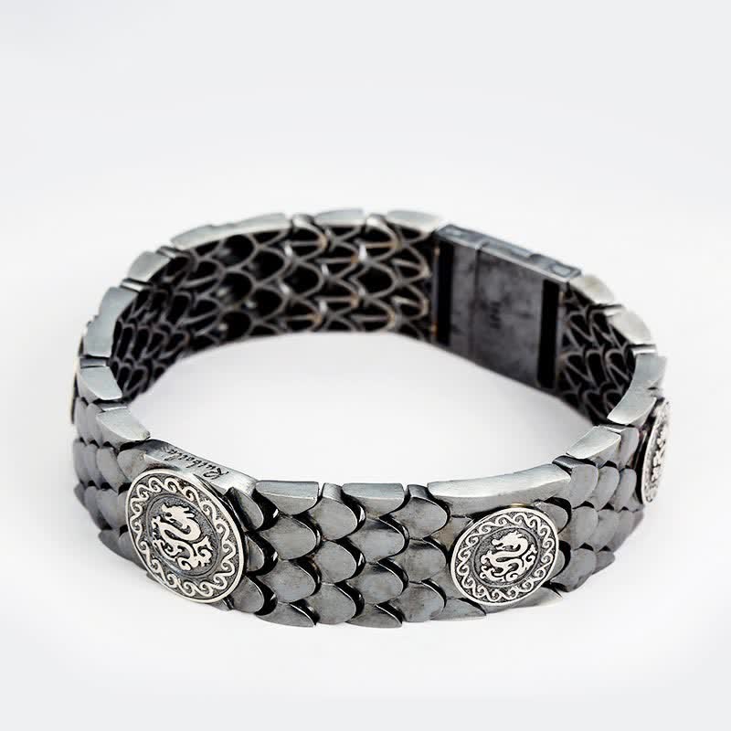 Buddha Stones 925 Srebro Sterling Wagi Smoka Szczęście Sukces Bransoletka Bangle