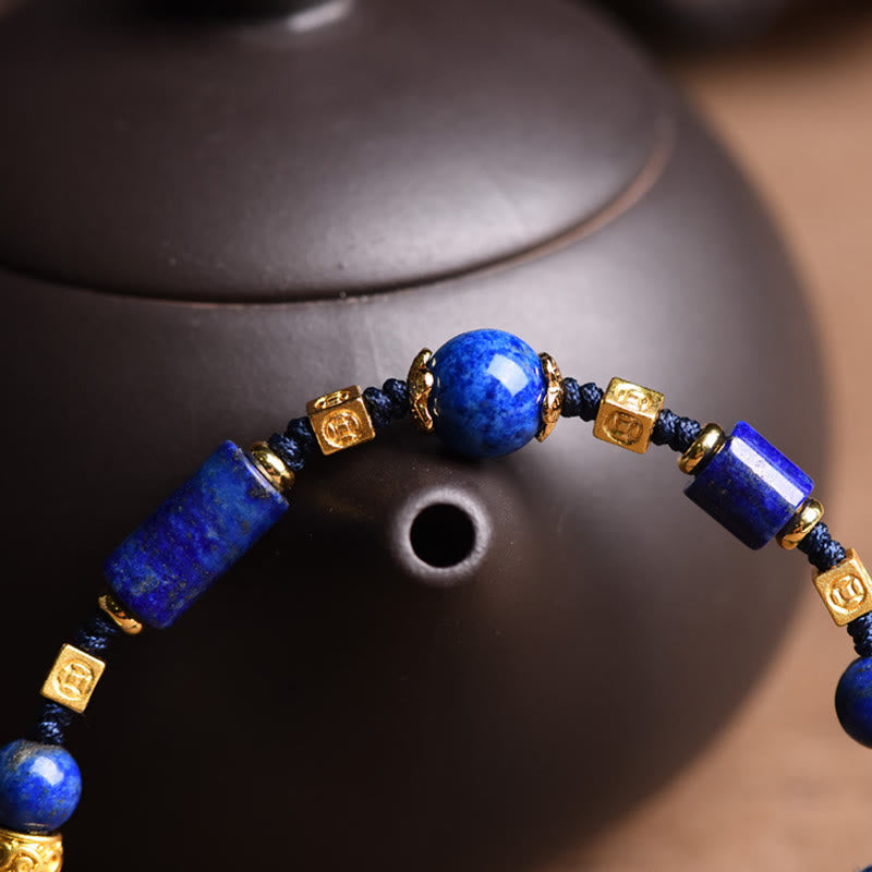Bransoletka z naturalnych koralików Lazurite z Buddha Stones wykonana ręcznie z pozytywnej liny