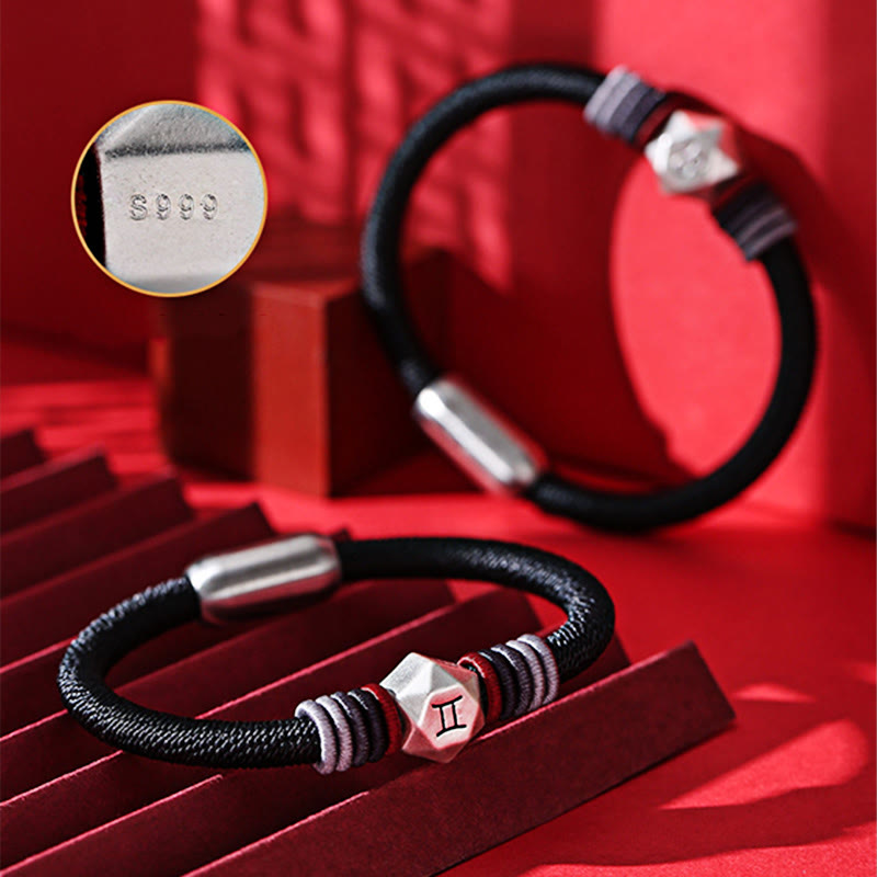 Buddha Stones 999 Srebro Sterling 12 Konstelacji Zodiaku Błogosławieństwo Bransoletka Ręcznie Robiona