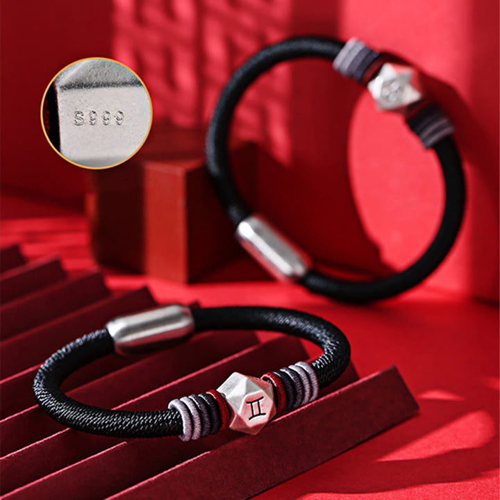 Buddha Stones 999 Srebro Sterling 12 Konstelacji Zodiaku Błogosławieństwo Bransoletka Ręcznie Robiona