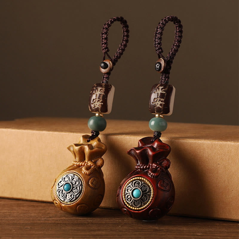 Buddha Stones Mały liść Czerwony sandałowiec Zielony sandałowiec Worek pieniędzy Om Mani Padme Hum Obrotowa ochrona wisząca dekoracja