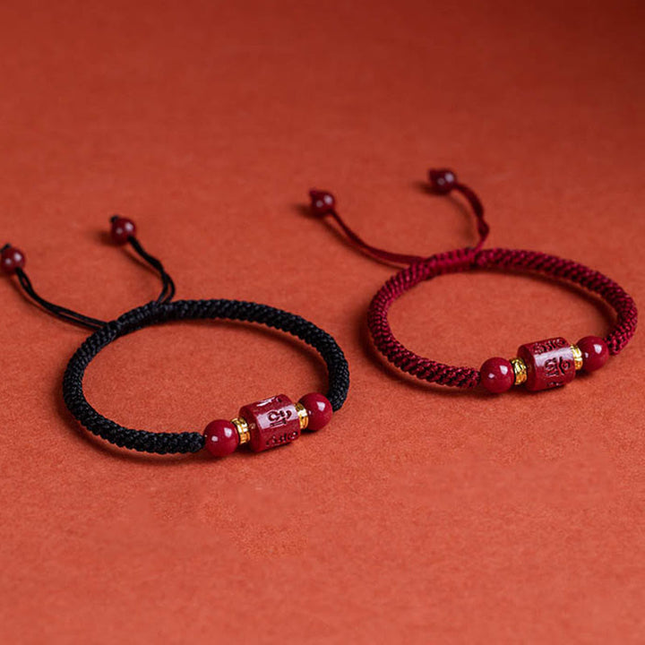 Buddha Stones Tybet Cynober Om Mani Padme Hum Grawerowane Błogosławieństwo Bransoletka pleciona