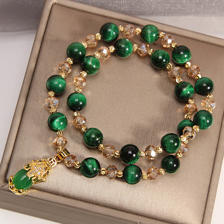 Bransoletka Tiger Eye PiXiu Fox Money Bag Protection Self Confidence Double Wrap