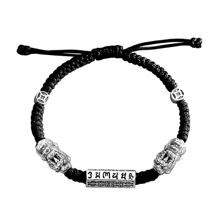 Buddha Stones Podwójna PiXiu Feng Shui Miedziana Moneta Om Mani Padme Hum Bransoletka Sznurkowa - image 16