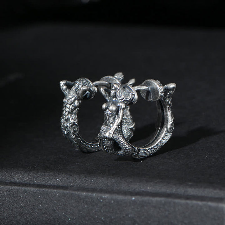 Kolczyki ochronne ze srebra próby 925 w kształcie kółek ze smokiem