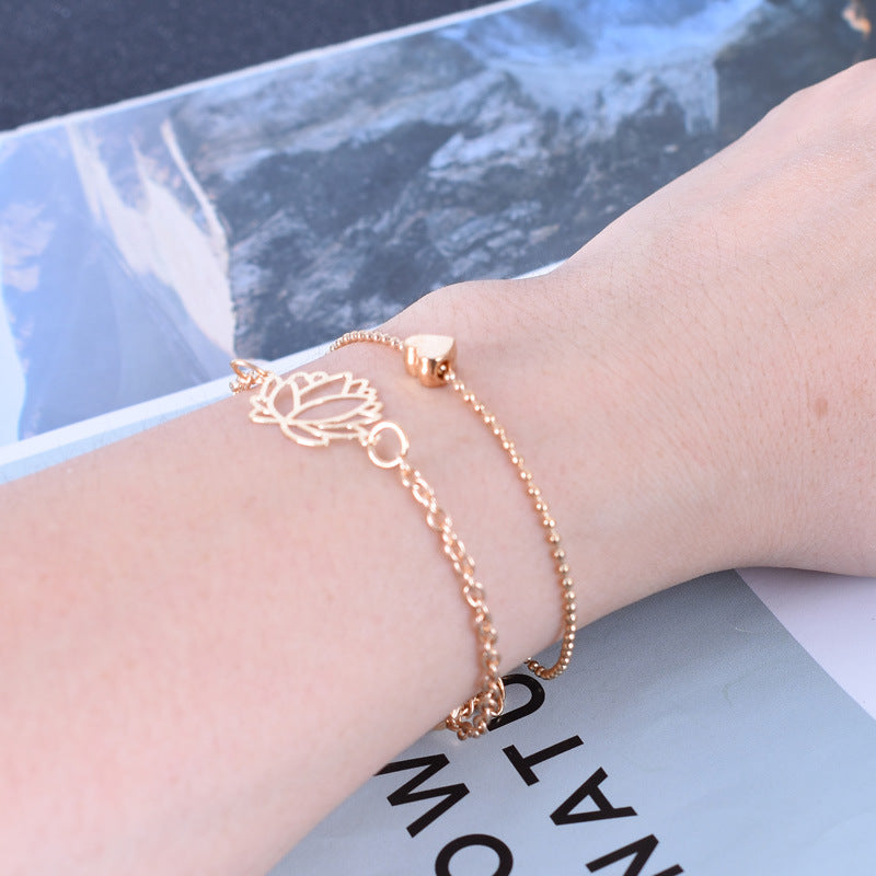 Buddha Stones 2szt. Kwiat Lotosu Miłość Serce Bransoletka Oświecenia