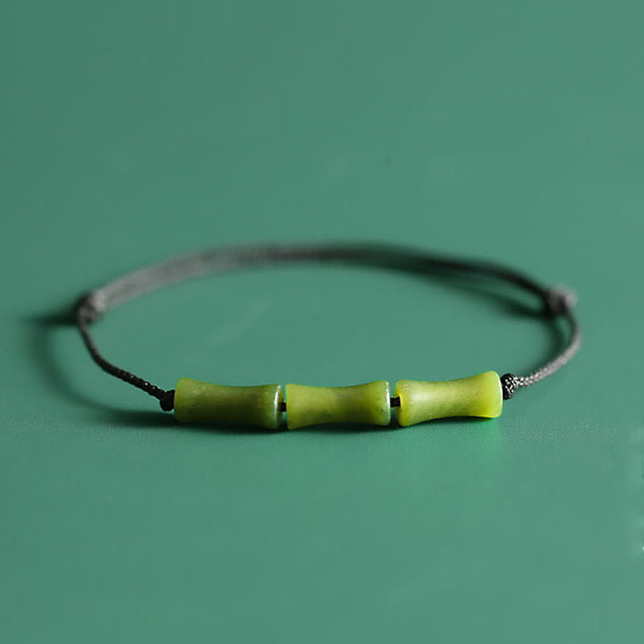 Bransoletka Buddha Stones Green Bamboo Jade Pattern Luck Abundance