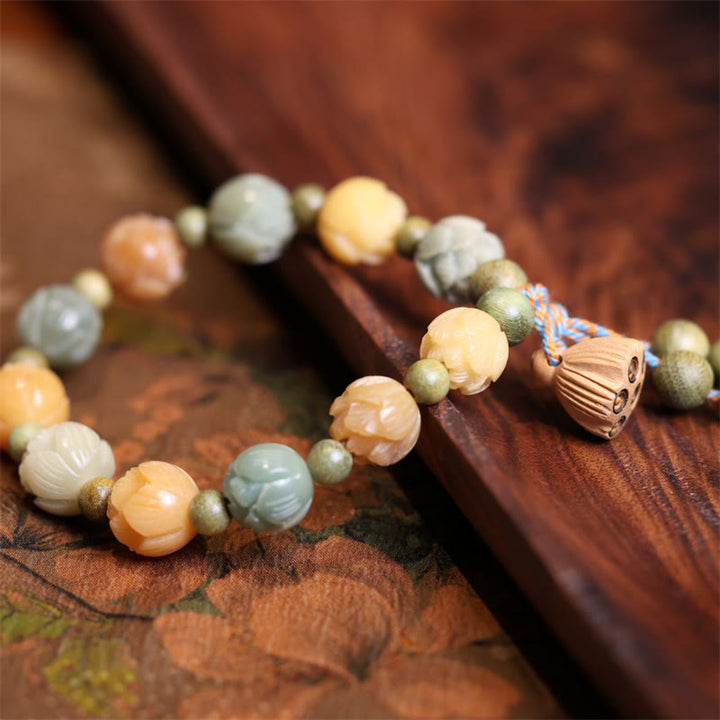 Bransoletka Buddha Stones Bodhi Seed Lotus Green Sandalwood Wisdom Harmony