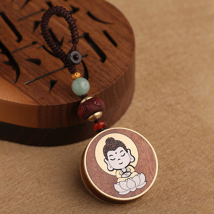 Buddha Stones Drewno hebanowe Palisander Budda Awalokiteśwara Om Mani Padme Hum Równowaga Car Key Chain Dekoracja
